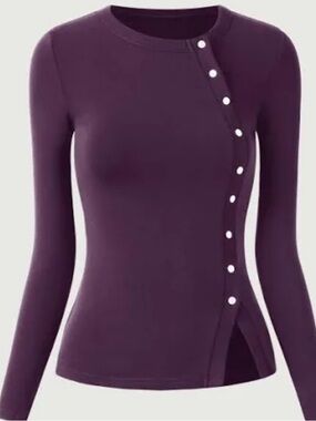 OGL Purple Eco-Mousse Asymmetrical Placket Long Sleeve Top Large